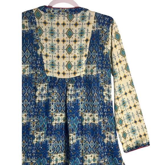 Paislei Sz 2X Long Sleeve Maxi Dress Geometric Aztek Mix Media Faux‎ Wrap Boho - Picture 9 of 11